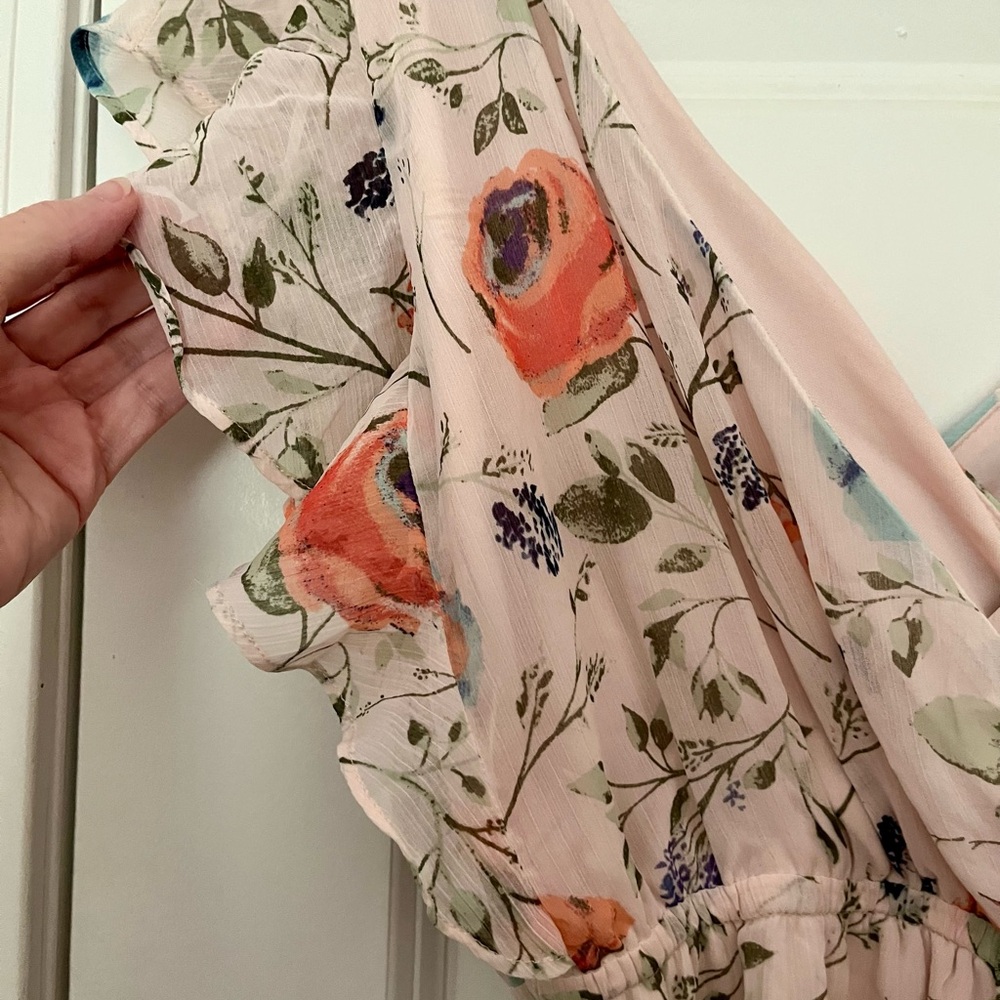 NWT Jessica Simpson Pink Floral Flutter-Sleeve Maternity Dress - Picture 4 of 12